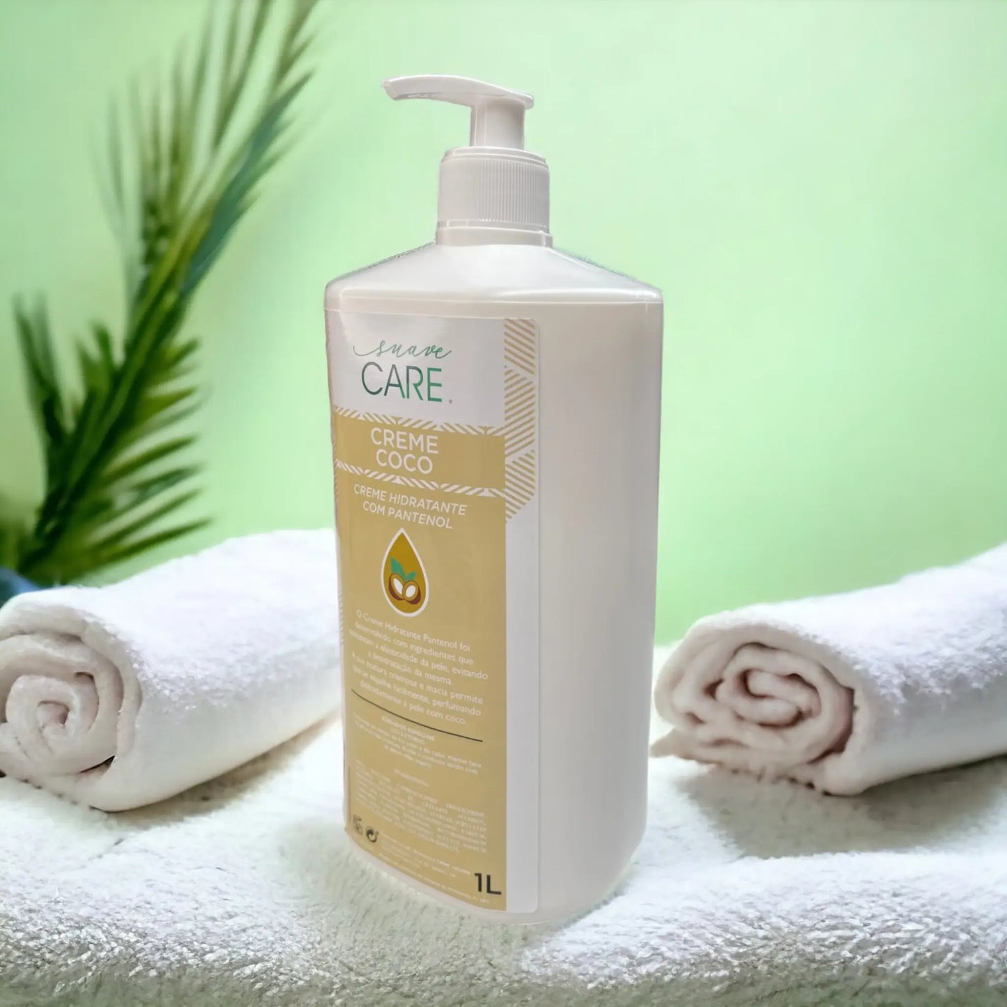 Vista lateral direita da Embalagem branca e castanha do Creme Corpo Hidratante Coco