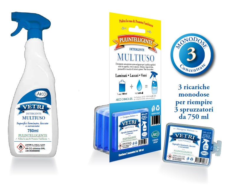 garrafa + 3 unidoses multiusos concentrado vidros e mobiliário Pulintelligente